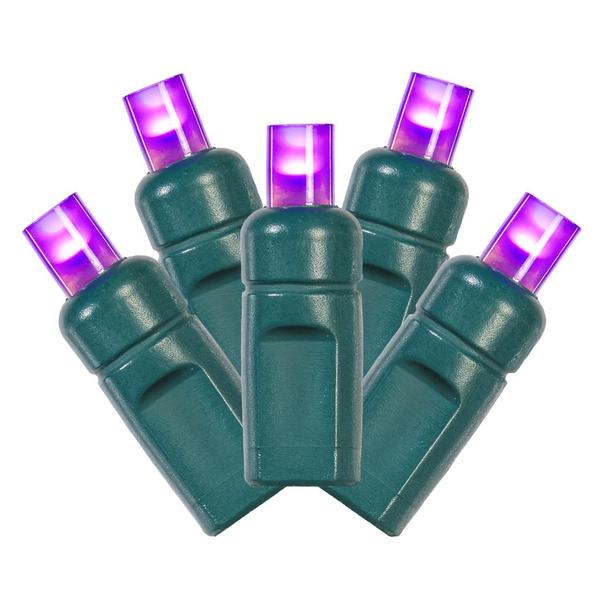 50 Light 25' Green Wire Frosted Purple Wide Angle LED Lights with 6" Spacing