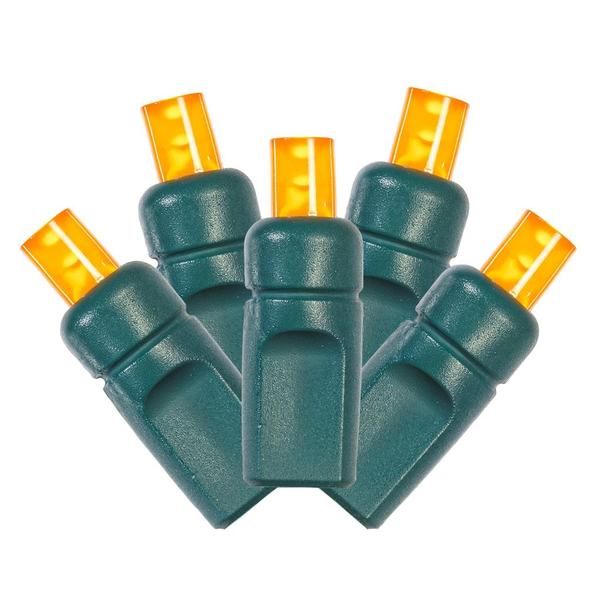 50 Light 25' Green Wire Frosted Orange Wide Angle LED Lights with 6" Spacing