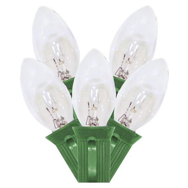 25 Light 25' Green Wire Clear Twinkle C7 String with 12" Spacing