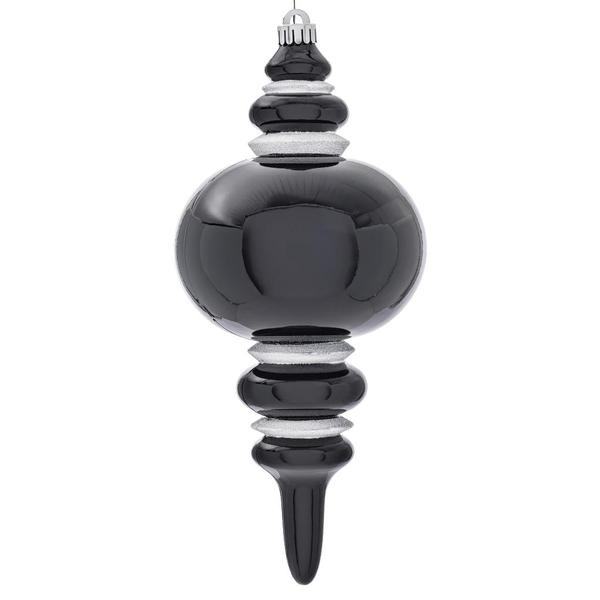 13" Black Candy Glitter Finial Christmas Tree Ornament 