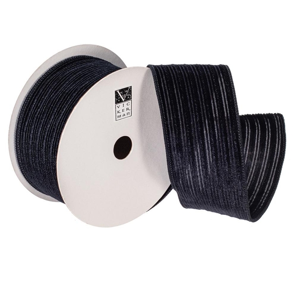 2.5" x 10Yd Black Velvet Lined Satin Back Christmas Ribbon