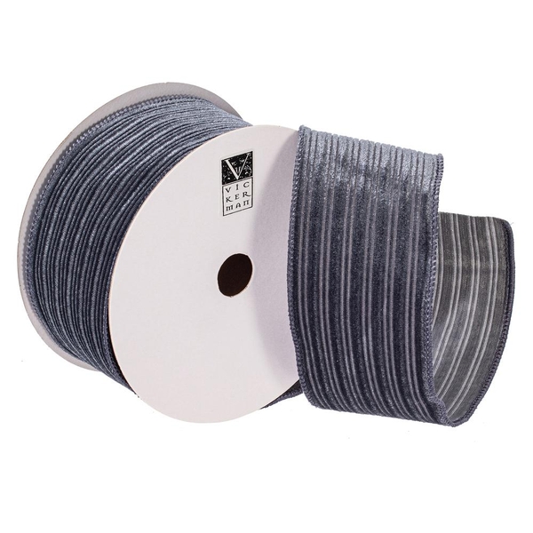 2.5" x 10Yd Pewter Velvet Lined Satin Back Christmas Ribbon
