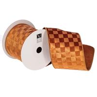 Vickerman 4" x 10Yd Mocha Velvet Checkered Satin Back Christmas Ribbon