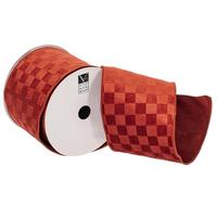 Vickerman 4" x 10Yd Burnish Orange Velvet Checkered Satin Back Christmas Ribbon