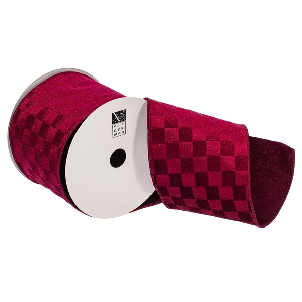 4" x 10Yd Burgundy Velvet Checkered Satin Back Christmas Ribbon 4" x 10Yd Burgundy Velvet Checkered Satin Back Christmas Ribbon