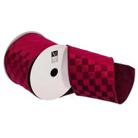 Vickerman 4" x 10Yd Burgundy Velvet Checkered Satin Back Christmas Ribbon