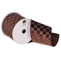 Vickerman 4" x 10Yd Brown Velvet Checkered Satin Back Christmas Ribbon