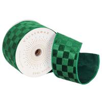 Vickerman 2.5" x 10Yd Green Velvet Satin Checkered Christmas Ribbon