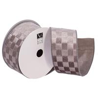Vickerman 2.5" x 10Yd Silver Velvet Satin Checkered Christmas Ribbon