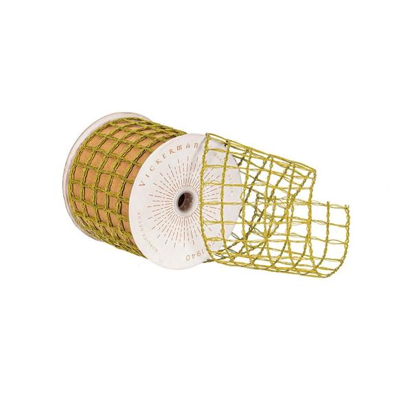 3.75" x 10Yd Moss Green Thin Grid Wired Ribbon