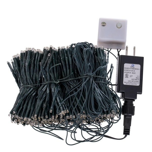 10' 960 LED Light Green Wire Clear / Warm White Cluster Icicle Lights 