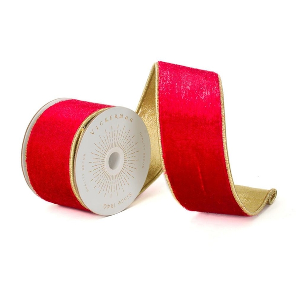 2.5" x 10Yd Red Shiny Velvet Gold Trim Christmas Ribbon 2.5" x 10Yd Red Shiny Velvet Gold Trim Christmas Ribbon