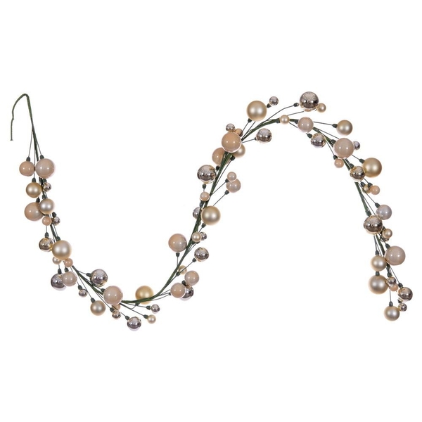 6' Champagne Matte Shiny Pearl Ball Branch Wire Garland