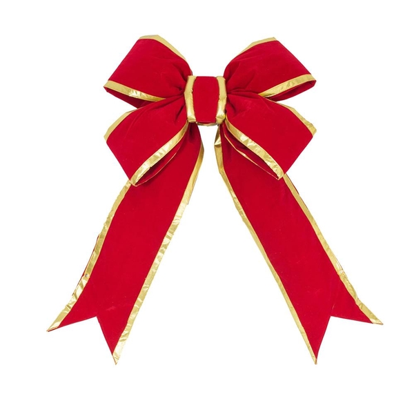 15" x 18.5" Red Velvet Gold Trim Outdoor Christmas Bow