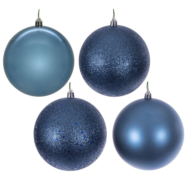 6" Denim Blue Matte Shiny Sequin Glitter Ball Ornament (4 pack)