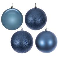 Vickerman 6"  Denim Blue 4 Finish Ball Asst Christmas Tree Ornament (4 pack)