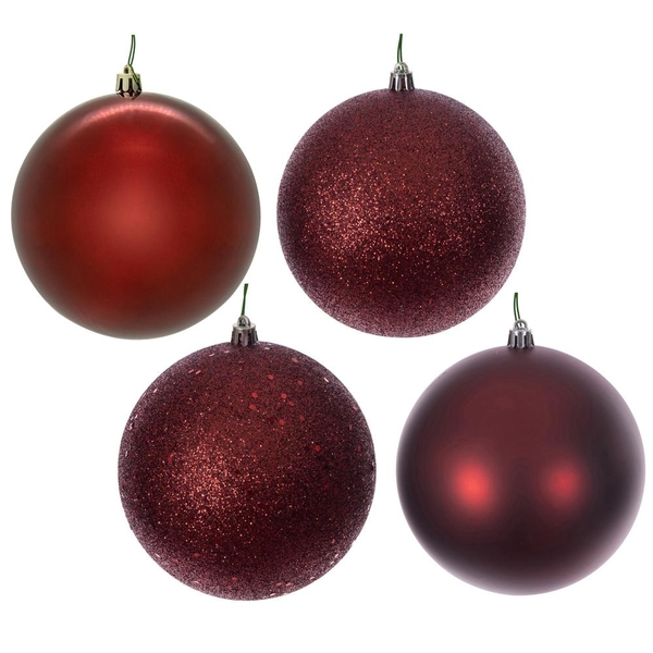6"  Crimson Red 4 Finish Ball Asst Christmas Tree Ornament (4 pack)
