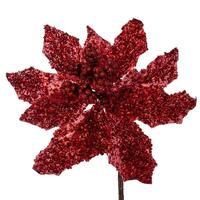 Vickerman 9" Red Glitter Petal Poinsettia Spray (3 pack)