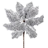 Vickerman 9" Silver Glitter Petal Poinsettia Spray (3 pack)