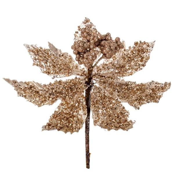 9" Champagne Glitter Petal Poinsettia Spray (3 pack)