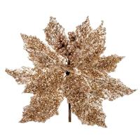 Vickerman 12" Champagne Glitter Poinsettia Stem (2 pack)