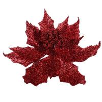Vickerman 18" Red Glitter Poinsettia Stem