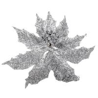 Vickerman 18" Silver Glitter Poinsettia Stem