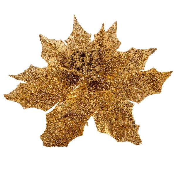 18" Gold Glitter Poinsettia Stem