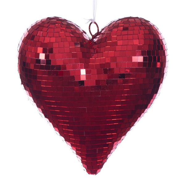10" Red Shiny Mirror Heart Christmas Ornament
