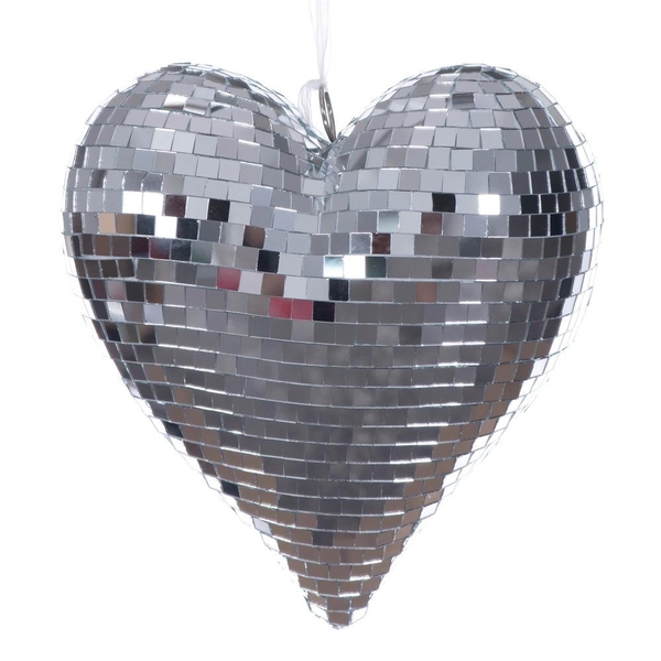 10" Silver Shiny Mirror Heart Christmas Ornament