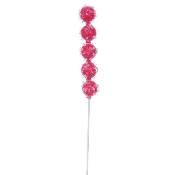15" Red Icy Sugar Ball Ornament Pick (6 pack)