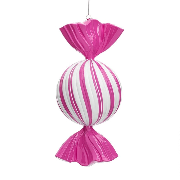 13" Hot Pink Enamel Swirl Candy Ornament