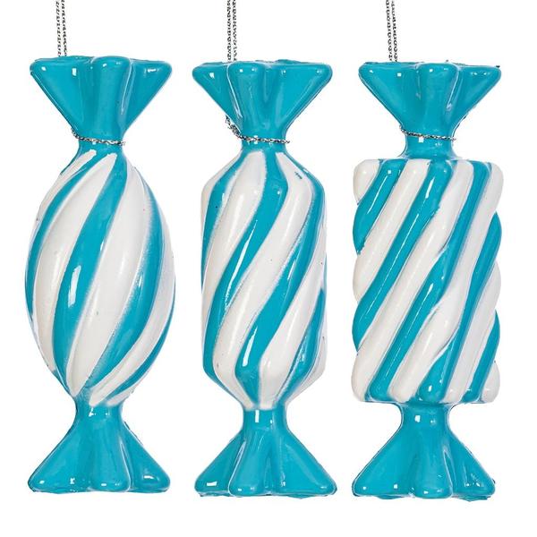 4" Light Blue Swirl Candy Assortment Ornament (6 Pack)