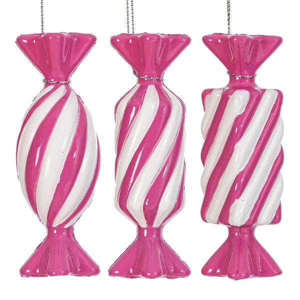 4" Hot Pink Swirl Candy Assortment Ornament (6 Pack)