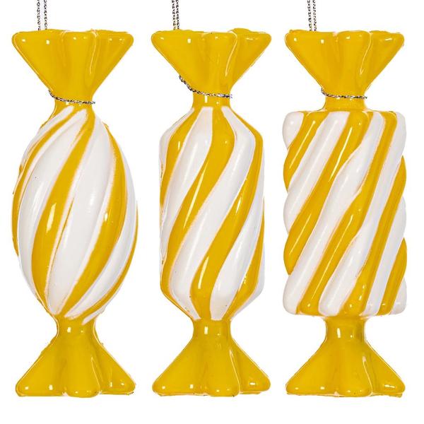 4" Yellow Swirl Candy Assortment Ornament (6 Pack)