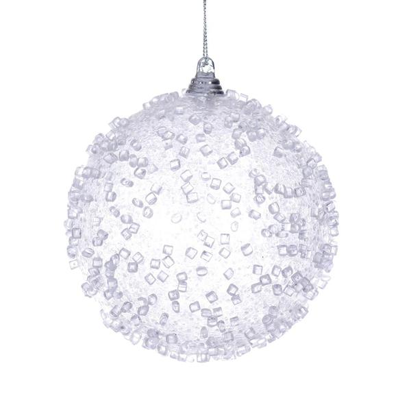 4" White Icy Sugar Ball Ornament (3 pack)