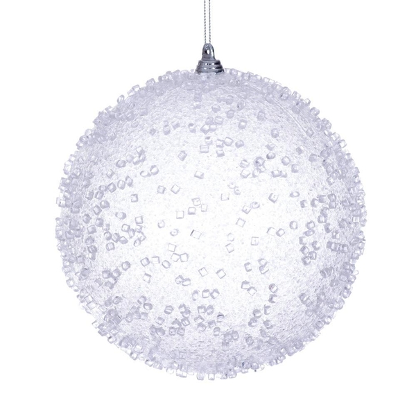 6" White Icy Sugar Ball Ornament (2 pack)