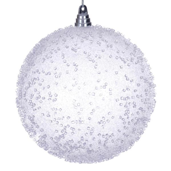 8" White Icy Sugar Ball Ornament