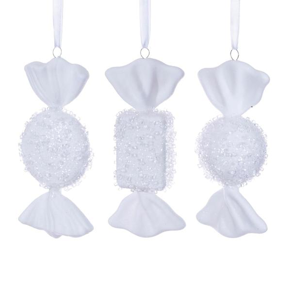 7-8" White Icy Sugar Candy Assortment Ornament (3 Pack)
