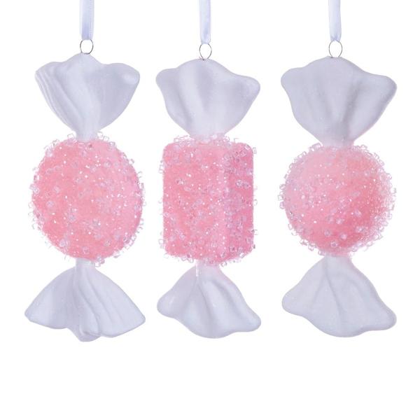 7-8" Pink Icy Sugar Candy Assortment Ornament (3 Pack)