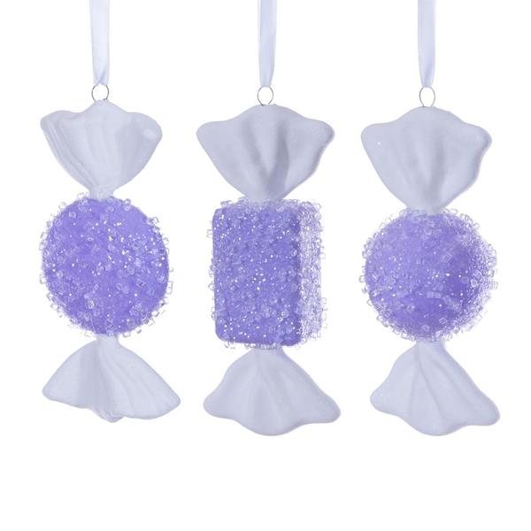 7-8" Lavender Icy Sugar Candy Assortment Ornament (3 Pack)