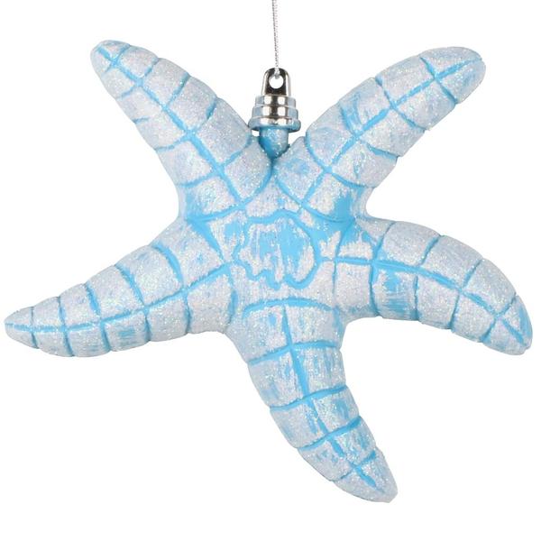 6.5" Turquoise Starfish Glitter Ornament (2 Pack)