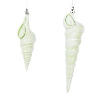 Vickerman 9" / 6.75" Celadon Conical Shell Glitter Ornament (2 pack)