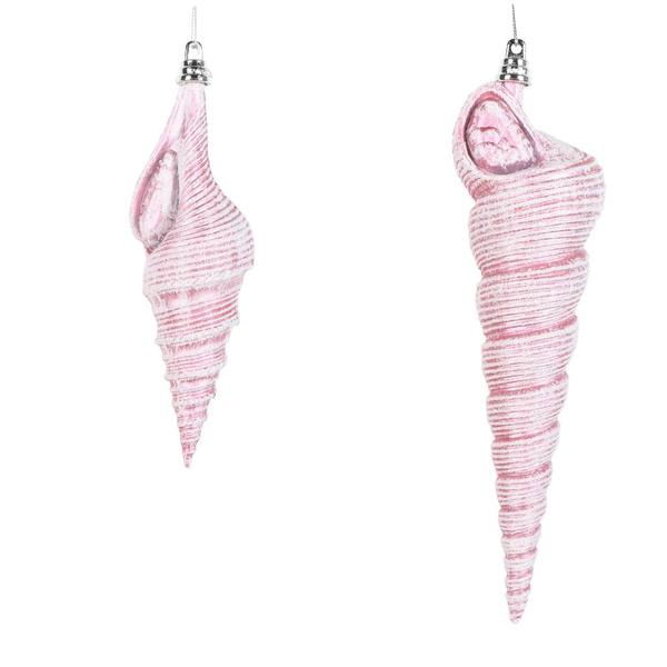 9" / 6.75" Pink Conical Shell Glitter Ornament (2 pack)