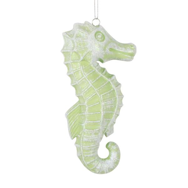 6.5" Celadon Seahorse Glitter Ornament (2 pack)