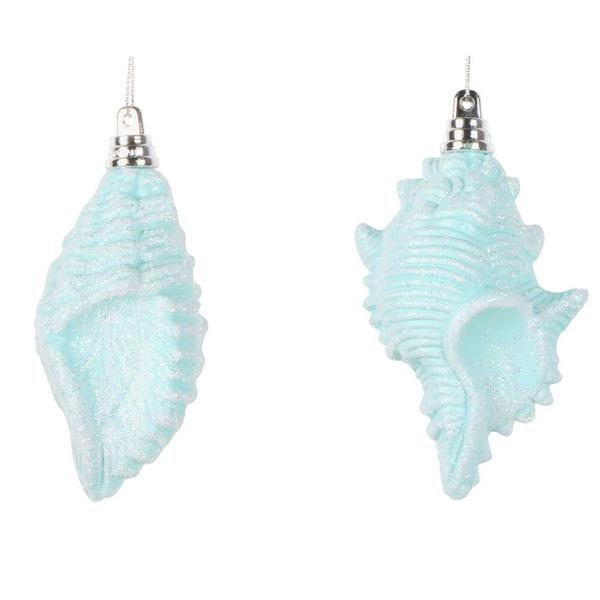 4" Seafoam Green Conch Shell Glitter Ornament (4 pack)