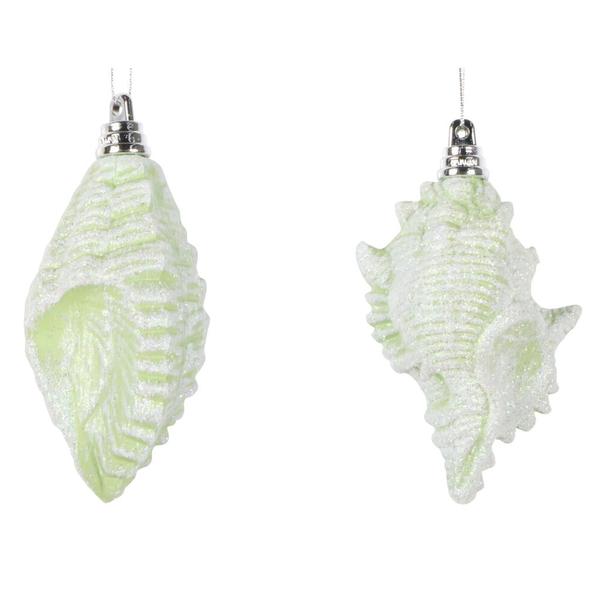 4" Celadon Conch Shell Glitter Ornament (4 pack)