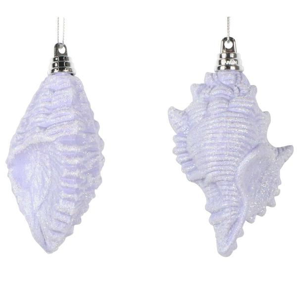 4" Lavender Conch Shell Glitter Ornament (4 pack)