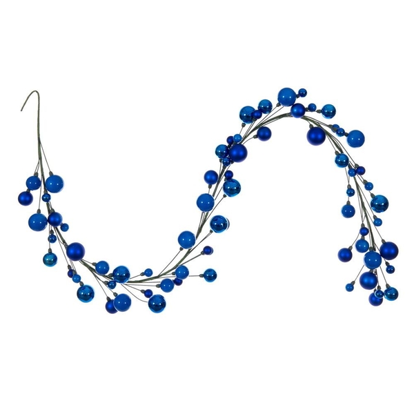6' Blue Matte Shiny Pearl Ball Branch Wire Garland