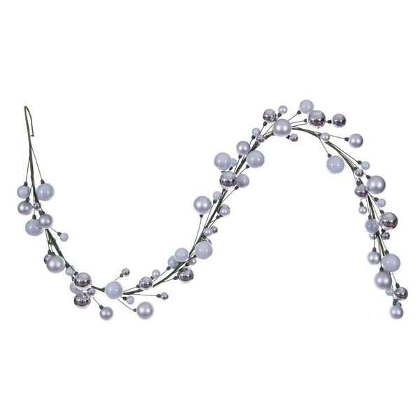 6' Silver Matte Shiny Pearl Ball Branch Wire Garland